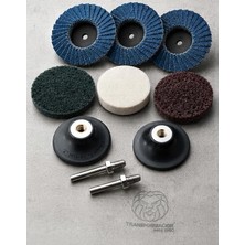 MSP Profesyonel 50MM Mini Zımpara Parlatma Seti 10 Parça - Matkap Gravür Uyumlu Roloc Keçe Flap Disk, Skoç Yüzey Temizleme ve Pas Sökücü Parlatıcı Seti 723376