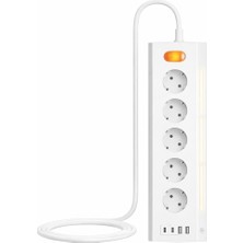 MSP Korumalı 5’li Köşe Çoklu Priz, 2 Usb-A + 2 Usb-C, Dokunmatik Ayarlanabilir Gece Lambalı, 2 Metre Kablolu, 3680W 16A, Duvara Monte Edilebilir, Beyaz