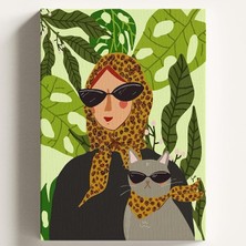 MSP Boyama Tuval Hobi Seti, Komik Kedi Temalı Fırça ve Boya Dahil Set (Çıtalı) 40X50 Cm, Kendin Yap Sayılarla Tuval Boya Kiti (Kasnaklı)