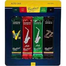 MSP SRMIXA25 Alto Sax Jazz Reed Karışık Kart Her Biri 1 Adet Zz, V16, Java ve Java Red Strength 2.5 Içerir