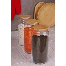 MSP - 3'lü Cam Saklama Kabı 1300ML Vakumlu Bambu Kapaklı