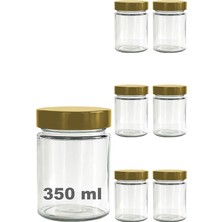 MSP 350 ml Kavanoz Metal Derin Kapaklı 350 cc Şeffaf Reçel, Marmelat Cam Kavanoz Deep 6 Adet (Altın Kapak)