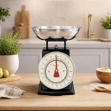 MSP Mekanik Mutfak Terazisi 2 kg Kapasiteli, Paslanmaz Metal Hazneli Retro Ölçü Tartısı, Un Şeker Baharat Meyve Sebze Tartma Terazisi (Gümüş Siyah)