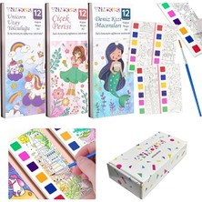 MSP Paletli Sulu Boya Etkinlik Seti, Kendin Yap (Dıy) Kitap Ayracı, Çocuklar ve Yetişkinler Için 3 Adet Yeni Nesil Sulu Boya Defteri ve 3 Adet Sulu Boya Fırçası Dahil(Unicorn-Çiçek Perisi-Deniz Kızı)