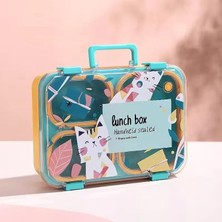 MSP Kedi Desenli Beslenme Kutusu - 700 ml 3 Bölmeli Taşıma Kulplu Çocuk Beslenme Kabı Pp (Turuncu)