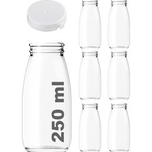 MSP ml Şeffaf Sürahi Süt, Ayran, Su, Limonata, Meşrubat Şişesi 250 cc Yırtmalı Kapaklı Cam Şişe 6 Adet (6, Beyaz Kilitli Kapak, 250)