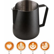 MSP Çelik 600 ml Siyah Teflon Kaplama Kahve Süt Köpürtme Potu Sütlük Pitcher