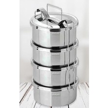 MSP Çelik Sefer Tası 4 Litre Paslanmaz 5-6 Kişilk 4 Kap Sefertası Yemek Taşıma Kabı 17X22CM