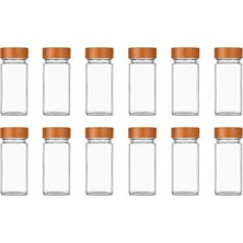 MSP Kapaklı Cam Baharatlık Seti 12 Adet, Şeffaf Kare Baharat Kavanozu, Plastik Delikli Iç Kapaklı Kontrollü Döküm Sistemi, 11X4X4 cm Mutfak Düzenleyici Baharat Saklama Kabı Seti