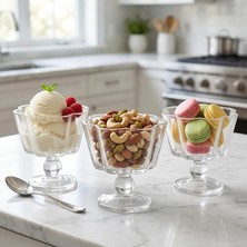 MSP Alya 3'lü Cam Dondurmalık ve Çerezlik Seti - Modern Tasarımlı Şeffaf Dondurmalık Set, Sosluk ve Dondurma Sunum Kasesi (12X11 Cm)