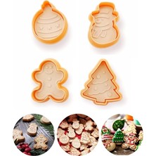 MSP Yılbaşı Şekilli Adam Çam Ağacı Basmalı Kurabiye Kalıbı Gingerbread Man Desenli Şeker Hamuru Kesici Aparat (Konsept 1, Krem-Turuncu)