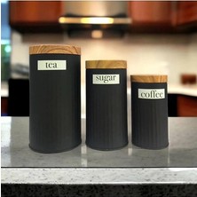 MSP Home 3'lü Set Metal Çay Kahve Şeker Saklama Kavanozu - Siyah