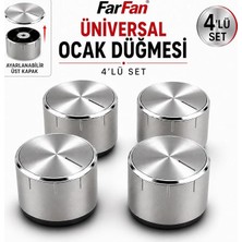 MSP Universal Set Üstü ve Ankastre Ocak Düğmesi 4'lü Set - Ayarlanabilir Üst Kapak, Inox Görünümlü, D Tipi Mil Uyumlu Gazlı Ocak Düğme Takımı
