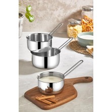 MSP 3 Lü Kaçerola Sosluk Sütlük Mini Tencere 12 cm - 14 cm - 16 cm Çelik Tek Ebat 16 cm