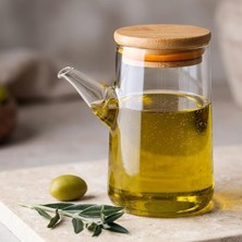 MSP 330 ml (0,33 Litre) Bambu Kapaklı Borosilikat Cam Yağlık ve Sirkelik - Damlatmaz Uçlu, Isıya Dayanıklı Şeffaf Sıvı Yağ Şişesi ve Mutfak Sosluğu