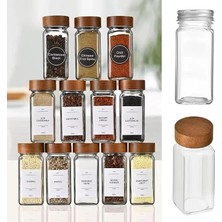 MSP Home 12'li Bambu ve Akasya Kapaklı Cam Baharatlık Seti 120 ml - Doğal Ahşap Kapaklı, Şeffaf Cam, Sağlıklı ve Şık Baharat Kavanozları (Akasya Kapak)