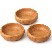 MSP 3'lü Bambu Çerezlik Seti (9X9X3 Cm) - Yuvarlak Kahvaltılık, Mezelik ve Sosluk Kase Takımı