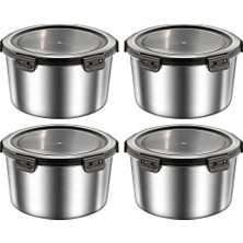 Chavin 4 Adet 304 Çelik 1100 ml Yuvarlak Yemek Meyve Et Buzdolabı Beslenme Saklama Kabı MT325-4