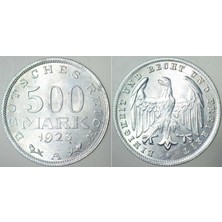 Banknoting Almanya 500 Mark 1923 A Harfi= Berlin Darbı. Weımar Cumhuriyeti Dönemi.  Alüminyum 27 Mm. Çil(-) Kondisyon.