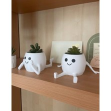 Pot - Mini Succulent Planter Relax ve Happy Pot Mini Sukulent ve Kaktüs Saksısı - Sevimli Masaüstü Dekoratif Saksı - Modern Ev ve Ofis Hediyesi 3'lü Takım Çiçek Dahil Değildir Beyaz