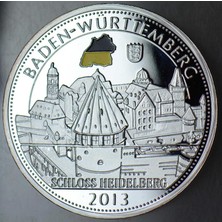 Banknoting Almanya Eyaletler-Baden Württemberg 2013 Madalyon. Heıdelberg Şatosu. 40 mm Gümüş Kaplama Renkli Proof Çil