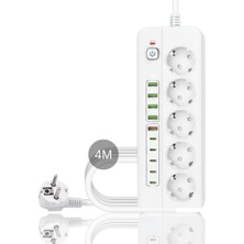 Dayanıklı Power Tuşlu 5'li Grup Priz 5xusb 5x Type-C Çıkışlı Priz 4 mt Kablolu
