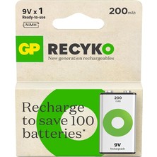 Batteries Recyko 200 9V Boy Ni-Mh Şarjlı Pil, 8.4 Volt, Tekli Kart