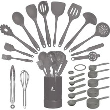 Maracas Isıya Dayanıklı Yanmaz Yapışmaz Silikon Spatula Seti 25 Parça Gri