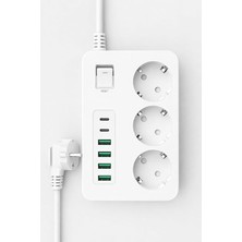 Korumalı 3’lü Priz – 2×usb-C + 4×usb-A Hızlı Şarj, 2m Kablo, Çocuk Korumalı Çoklu Priz