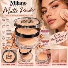 Milano Beautys Matte Powder Mat Pudra – Uygulama Süngerli, Doğal Görünümlü Sıkıştırılmış Pudra – 4 Renk Seçeneği