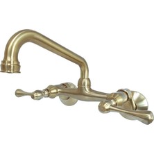 Ms KS313SB 15,24 cm Ayarlanabilir Merkezi Duvara Monte Mutfak Musluğu, Saten Pirinç, 6-15/16"
