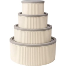 Adet Yuvarlak Saklama Kabı Seti Çizgili Desenli 3 Lt 1.8 Lt 1 Lt 0,55 Lt Buzdolabı Düzenleyici Mikrodalga ve Derin Dondurucu Uyumlu Bpa Içermez Sağlıklı Erzak Kabı (Krem Yuvarlak 4 Lü Set)