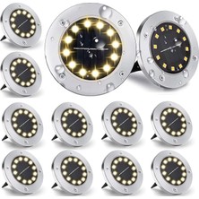 Adetsolar Zemin Lambası, Dış Mekan, 8 LED Solar Lamba, 800 Mah Disk Işık, Güneş Enerjisi Paneli, Bahçe Lambası, Solar Lamba, Çim, Yürüme Yolu, Havuz, Teras Için Dekorasyon (Beyaz)