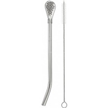 Süzgeç Uçlu Metal Pipet Seti, Filtreli Kaşık Pipet, Temizleme Fırçası Dahil, Kokteyl Sunum Bitki Çayı ve Yerba Mate (Bombilla) Için Tekrar Kullanılabilir Şık Tasarım