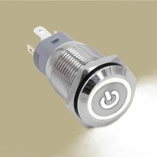 Metal Buton Beyaz Power Uyumlu Sembol LED Işıklı Panel Montaj Düz Kafa Kilitlemeli Dc 6A 12V DVM.101.557