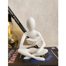 Iskandinav Tarzı Dekoratif Kitap Okuyan Figür, Beyaz, Modern Ev Dekorasyonu, 8 x 6 cm
