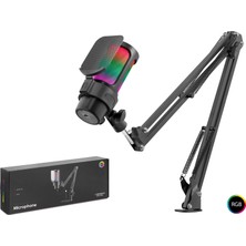Pileli Store Rgb Mikrofon Seti Boom Mikrofon Kolu Type-C 192KHZ 24BIT Siyah M835B