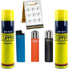 CLİPPER Clipper 3 Taşlı Çakmak Seti + 2 Adet Çakmak Gazı + 1 Paket (9'lu) Çakmak Taşı Plastik Malzeme