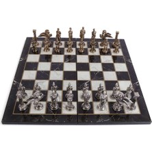 Merfi Store 5 No. Pegasus Parlak Satranç Taşları ve Katlanır Mermer Desenli Mdf Ahşap Satranç Tahtası