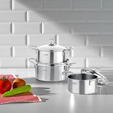 Silver 6 Parça Paslanmaz Çelik Mini Tencere Seti (12-14-16 Cm)