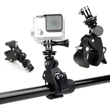 Evrensel Alüminyum Alaşımlı Aksiyon Kamerası Montaj Kelepçesi, 360° Döner, Motosiklet ve Bisiklet – Gopro Hero 11/10/9/8/7/6/5, INSTA360, Akaso, Dji Osmo Action, Pocket ile Uyumlu, Siyah