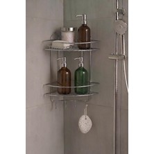 Haus Krom Yapışkanlı Banyo Köşeliği Düzenleyici, Şampuanlık, Duş Rafı 2 Katlı Ek-02