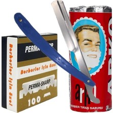 Sharp Berber Jileti 100'LÜ Paket, Arko 75G Tıraş Sabunu, Ali Bıyıklı Ustura Seti