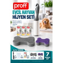 proff 7 Parça Evcil Hayvan Hijyen Seti - Kedi Köpek Tüy Toplayıcı Rulo, Banyo ve Mama Kabı Süngeri