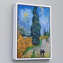 Uslucan Alışveriş Ahşap Çerçeveli Vincent Van Gogh - Selvili ve Yıldızlı Yol Tablo - Road With Cypress And STAR-7443