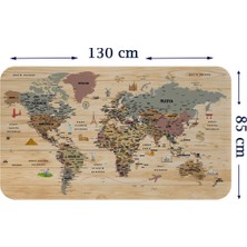 Uslucan Alışveriş Ahşap Görünümlü Türkçe Eğitici Detaylı Atlası Dünya Haritası Duvar STICKER-85X130-3844
