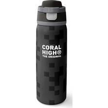 High 800 ml Erkek Çocuk Siyah Blok Desenli Pipetli ve Direkt Içim Çelik Termos/matara - 38554