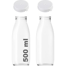 500 ml Şeffaf Sürahi Süt, Ayran, Su, Limonata, Meşrubat Şişesi 500 cc Yırtmalı Kapaklı Cam Şişe 2 Adet (2, Beyaz Kilitli Kapak, 500)