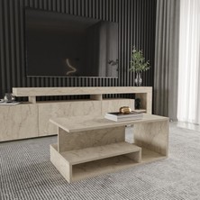 Vera Mini Orta Sehpa – Modern Tasarım, Fonksiyonel Raflı Yapı, Traverten