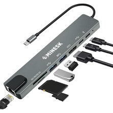 Usb-C Hub Laptop ve Macbook ile Uyumlu USB Çoklayıcı / 1x HDMI / 1x Ethernet / 2x USB 3.0 / 1x Sd Card / 1x Micro Sd Card / 2x USB -C/çevirici Adaptör (8-In 1 Multi Hub)